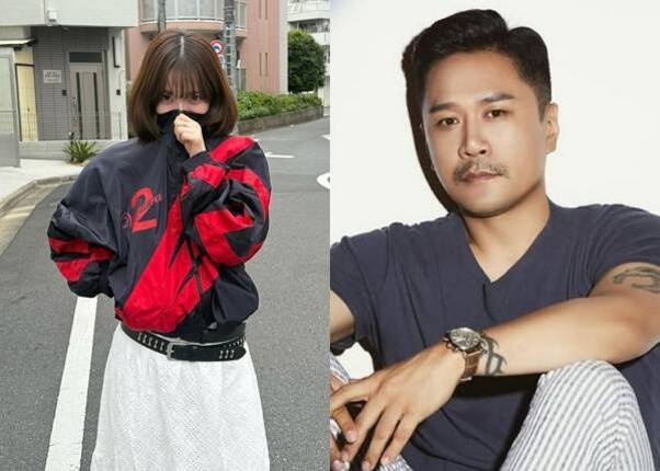 왼쪽에는 길거리에서 마스크와 큰 점퍼를 입은 여성이 있고, 오른쪽에는 티셔츠를 입고 앉아 있는 남성의 인물 사진이 나란히 배치되어 있다.